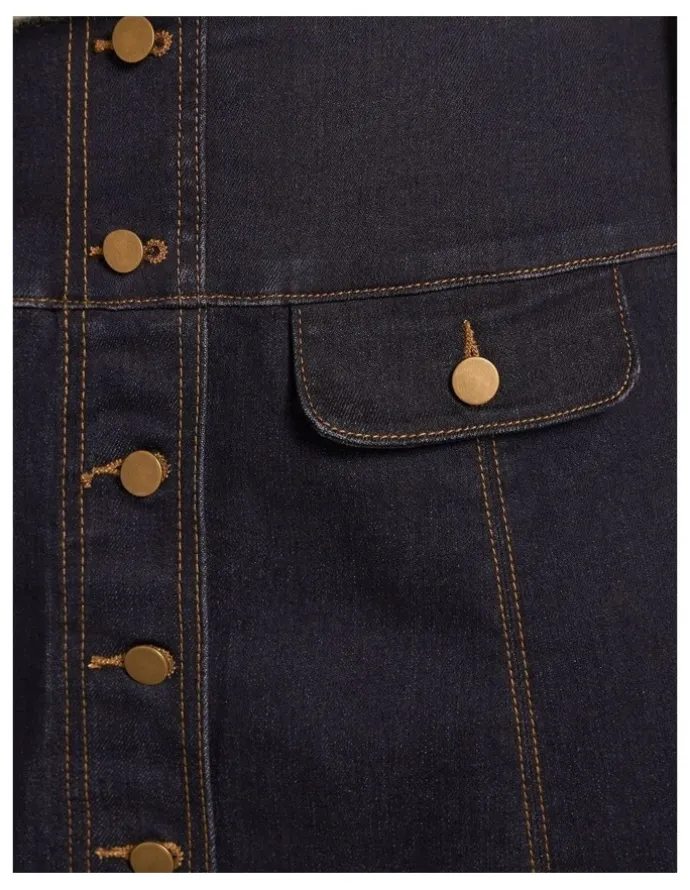 Blue Illusion Button Front Denim Skirt - Dark Denim