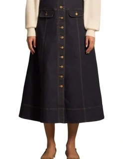 Blue Illusion Button Front Denim Skirt - Dark Denim