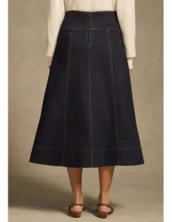 Blue Illusion Button Front Denim Skirt - Dark Denim