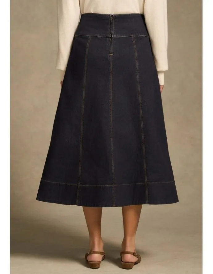 Blue Illusion Button Front Denim Skirt - Dark Denim