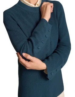 Blue Illusion Button Sleeve Detail Knit - Steel Blue