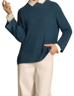 Blue Illusion Button Sleeve Detail Knit - Steel Blue