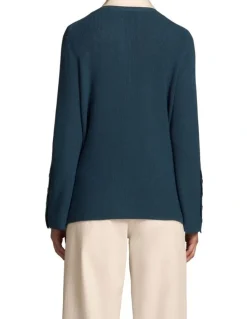 Blue Illusion Button Sleeve Detail Knit - Steel Blue