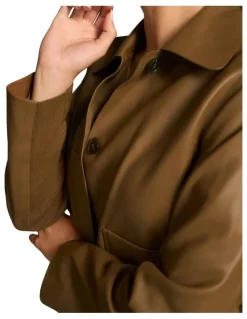 Blue Illusion Buttoned Leather Jacket - Tan