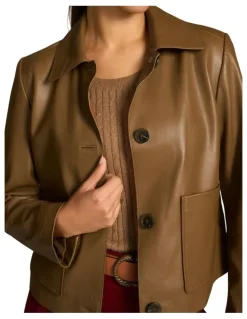 Blue Illusion Buttoned Leather Jacket - Tan