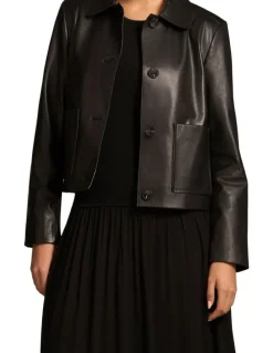 Blue Illusion Buttoned Leather Jacket - Black