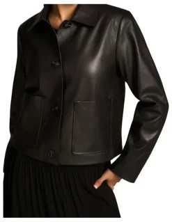 Blue Illusion Buttoned Leather Jacket - Black