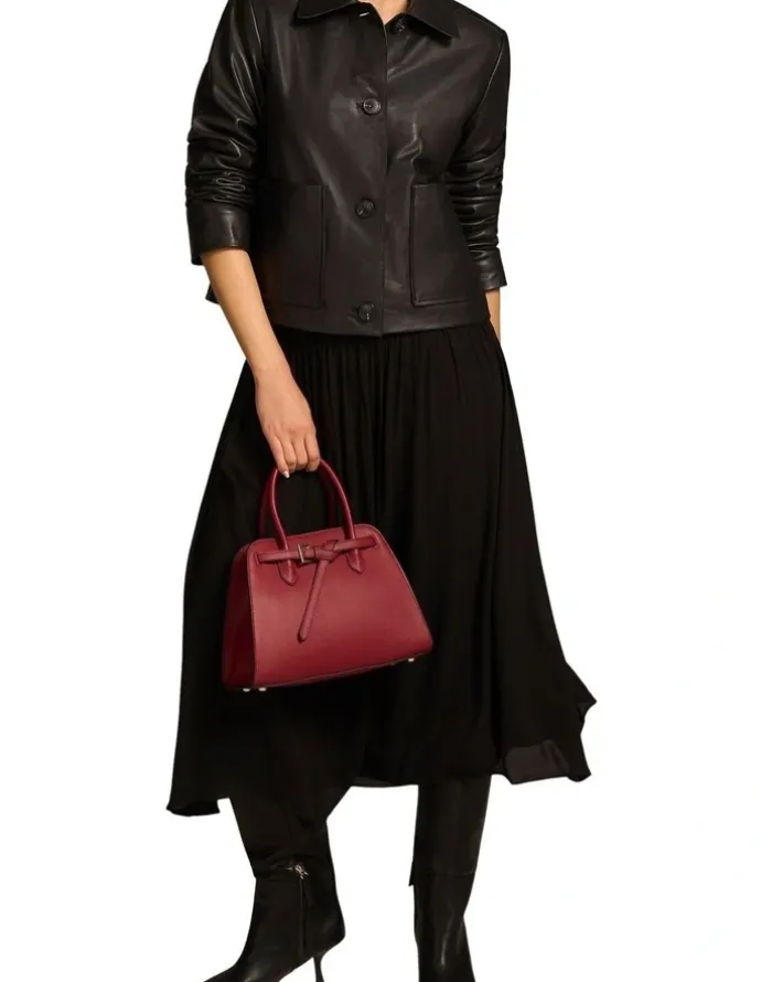 Blue Illusion Buttoned Leather Jacket - Black