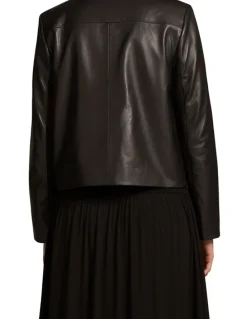 Blue Illusion Buttoned Leather Jacket - Black