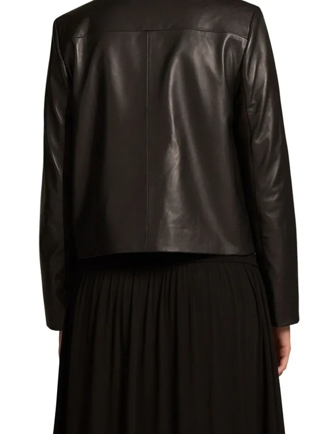 Blue Illusion Buttoned Leather Jacket - Black