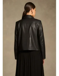 Blue Illusion Buttoned Leather Jacket - Black