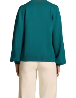 Blue Illusion Cascading Applique Knit - Teal Green
