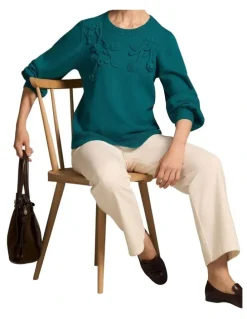 Blue Illusion Cascading Applique Knit - Teal Green