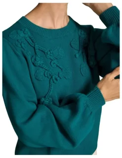 Blue Illusion Cascading Applique Knit - Teal Green