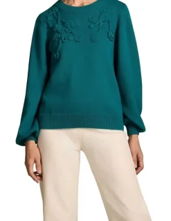 Blue Illusion Cascading Applique Knit - Teal Green
