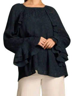 Blue Illusion Cascading Georgette Blouse - Ink