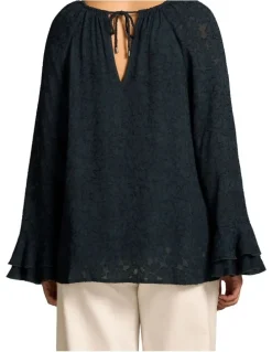 Blue Illusion Cascading Georgette Blouse - Ink