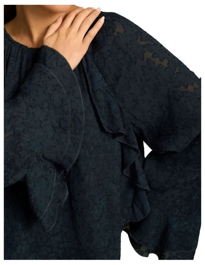 Blue Illusion Cascading Georgette Blouse - Ink