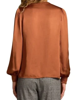 Blue Illusion Draped Blouse - Russet
