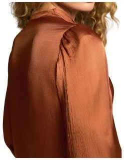 Blue Illusion Draped Blouse - Russet