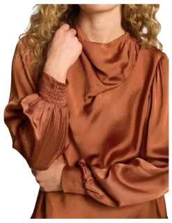 Blue Illusion Draped Blouse - Russet