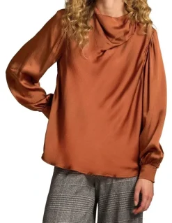 Blue Illusion Draped Blouse - Russet
