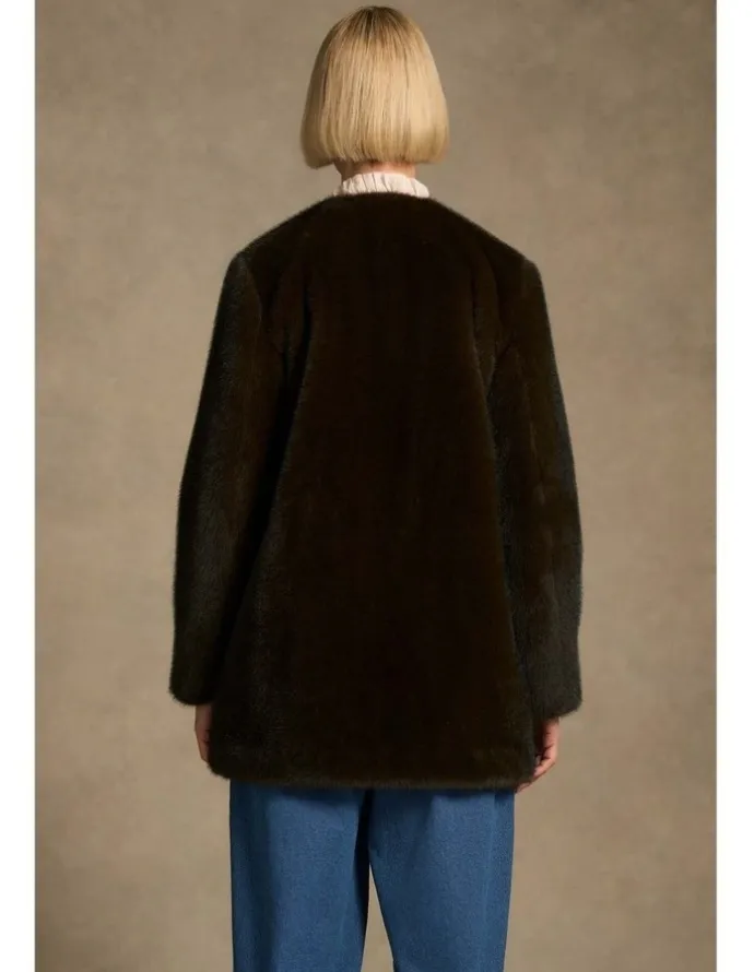 Blue Illusion Fur Jacket - Deep Brown