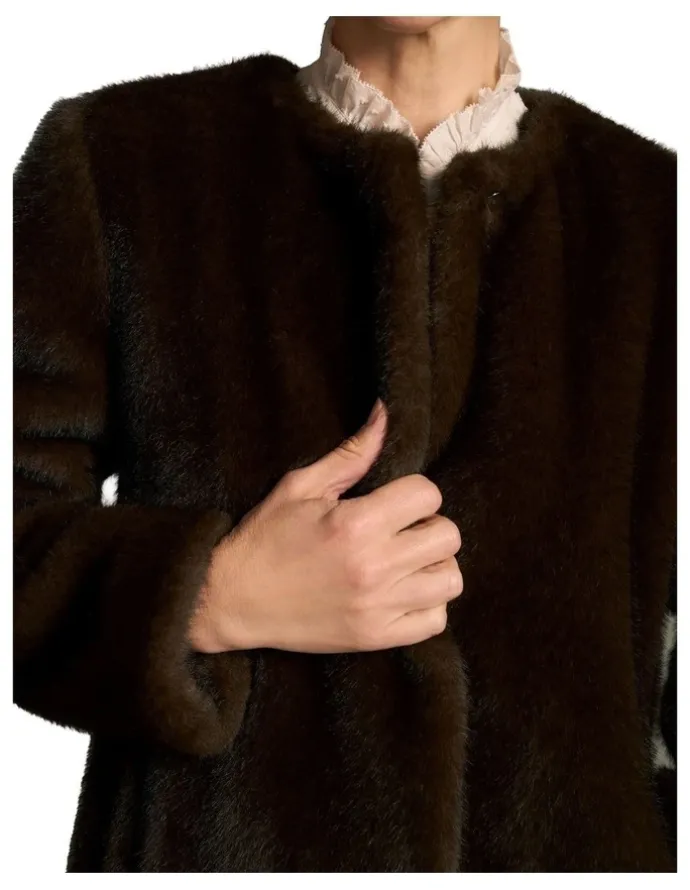 Blue Illusion Fur Jacket - Deep Brown