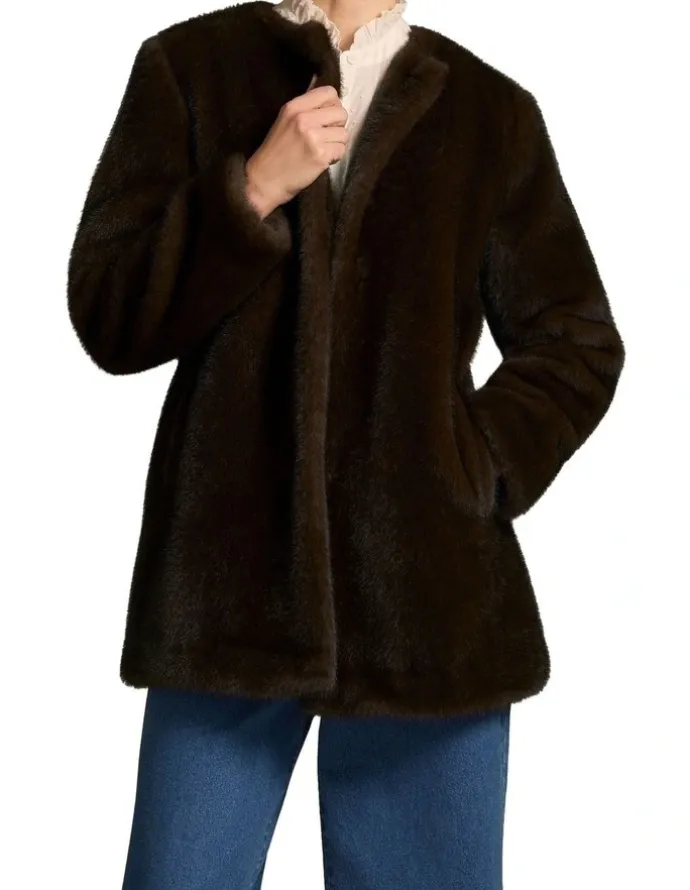 Blue Illusion Fur Jacket - Deep Brown