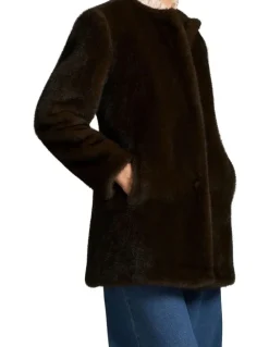 Blue Illusion Fur Jacket - Deep Brown