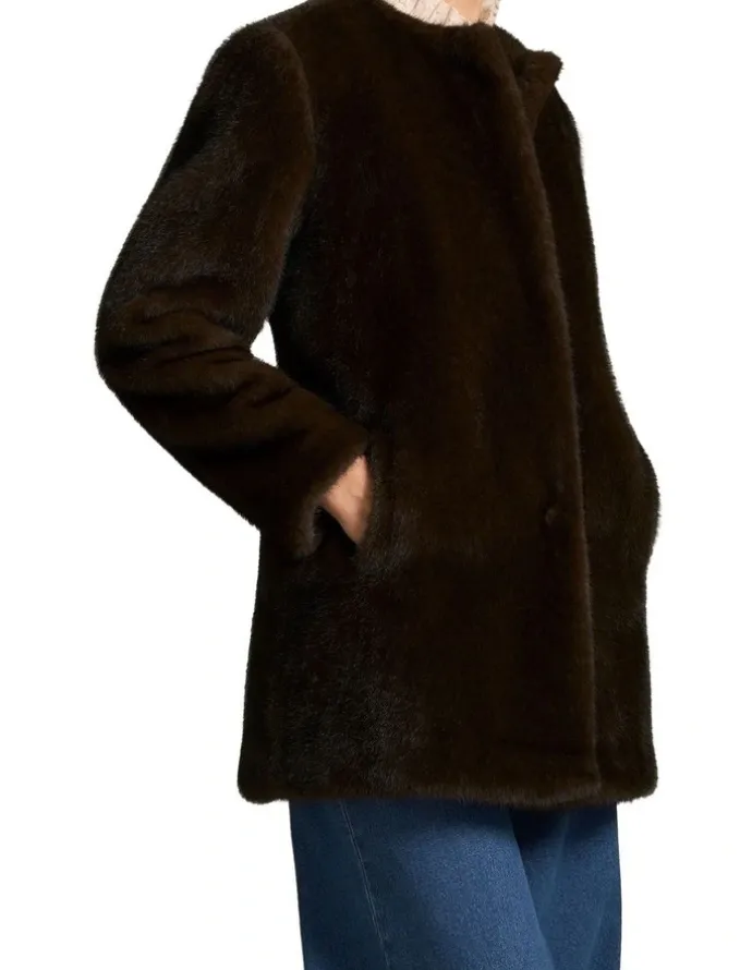 Blue Illusion Fur Jacket - Deep Brown