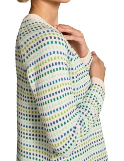 Blue Illusion Jacquard Cotton Jumper - Multi-Colour Dot