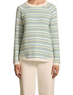 Blue Illusion Jacquard Cotton Jumper - Multi-Colour Dot