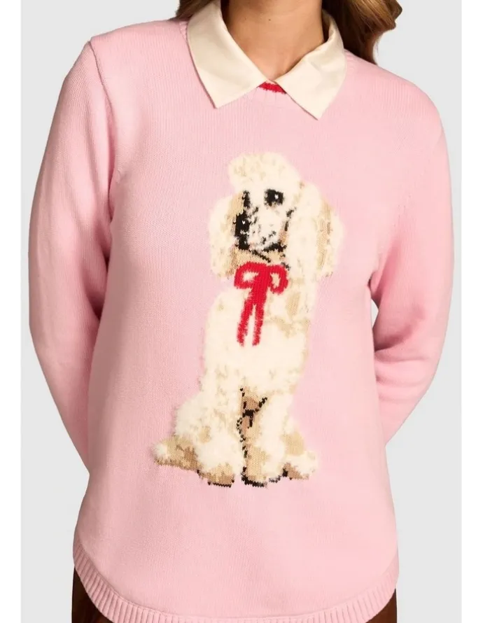 Blue Illusion Knitted Poodle Jumper - Chienne Print