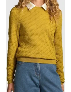 Blue Illusion Merino Textured Long Sleeve Knit - Mustard