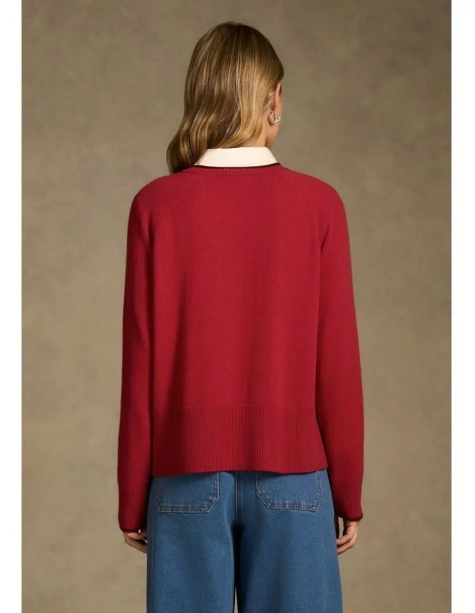 Blue Illusion Merino Wool Jumper - Crimson