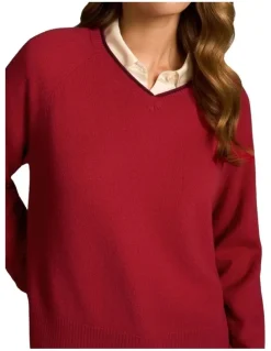 Blue Illusion Merino Wool Jumper - Crimson