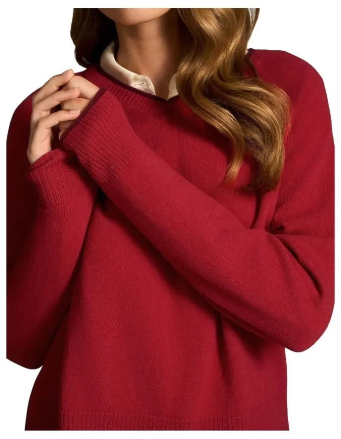 Blue Illusion Merino Wool Jumper - Crimson