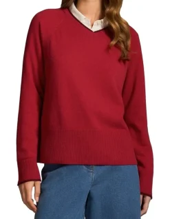 Blue Illusion Merino Wool Jumper - Crimson
