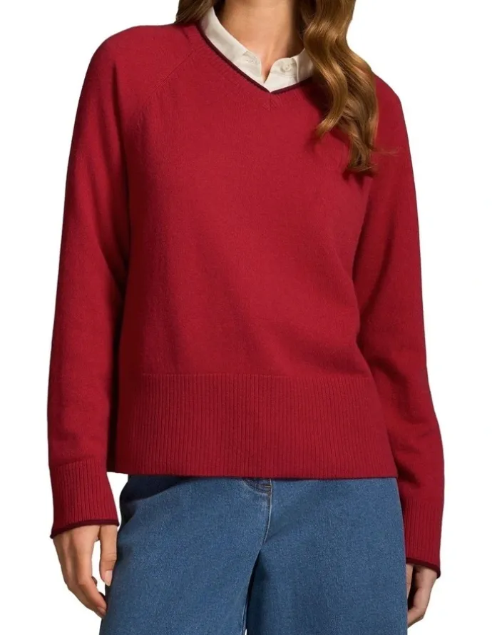Blue Illusion Merino Wool Jumper - Crimson