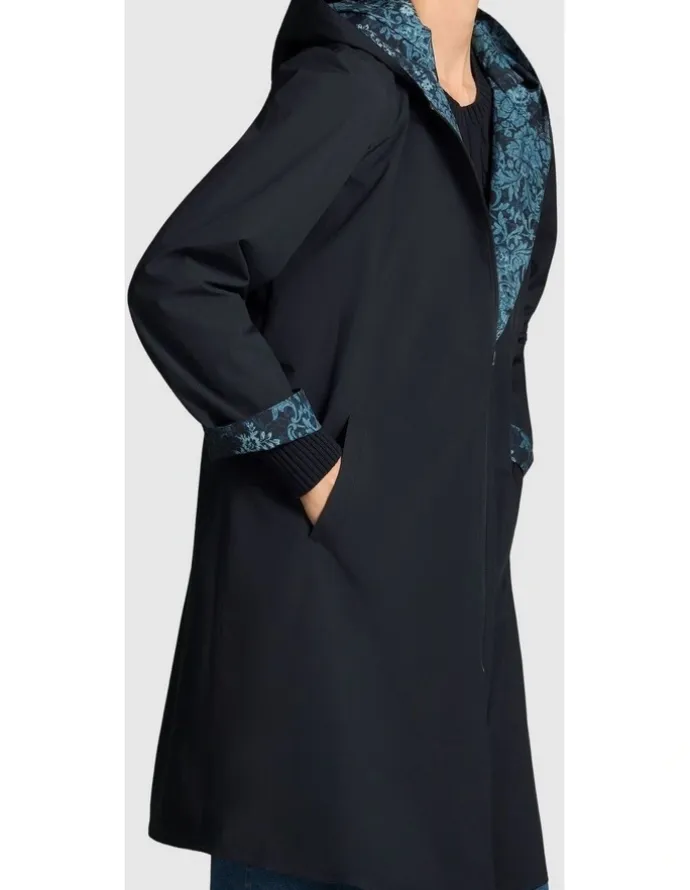 Blue Illusion Printed Reversible Raincoat - Ink Baroque Print