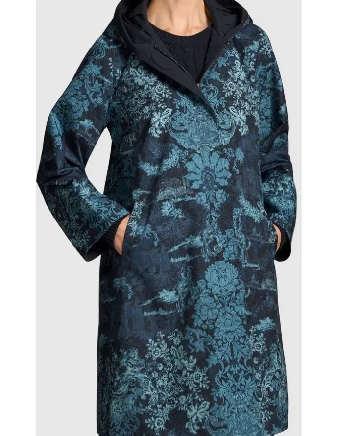 Blue Illusion Printed Reversible Raincoat - Ink Baroque Print