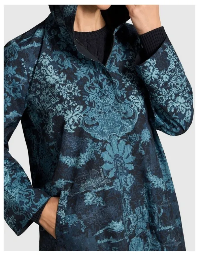 Blue Illusion Printed Reversible Raincoat - Ink Baroque Print