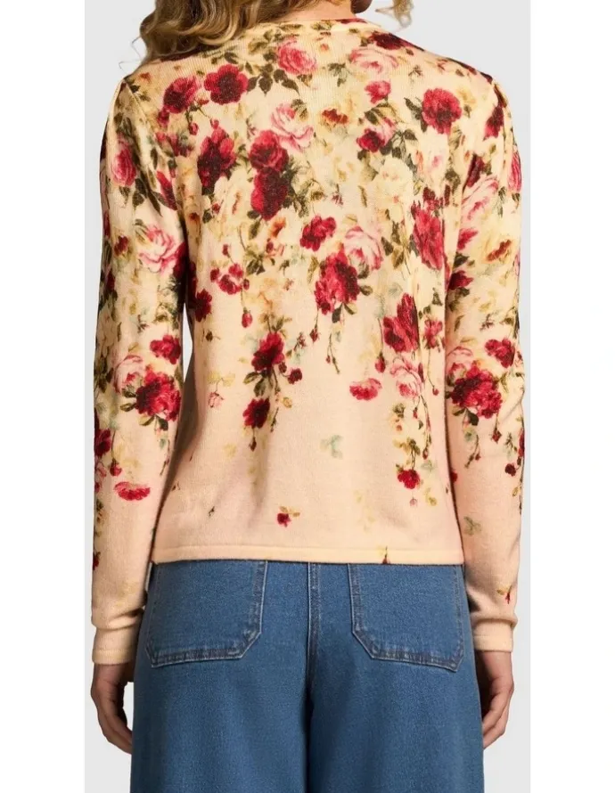 Blue Illusion Printed Wool Cardigan - Sweet Blossoms Print