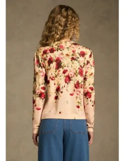 Blue Illusion Printed Wool Cardigan - Sweet Blossoms Print