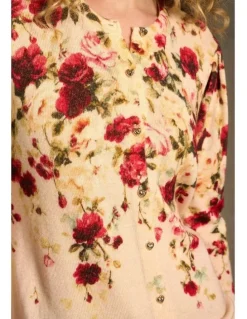 Blue Illusion Printed Wool Cardigan - Sweet Blossoms Print
