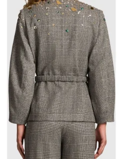 Blue Illusion Sculpted Beaded Check Jacket - Glen Check