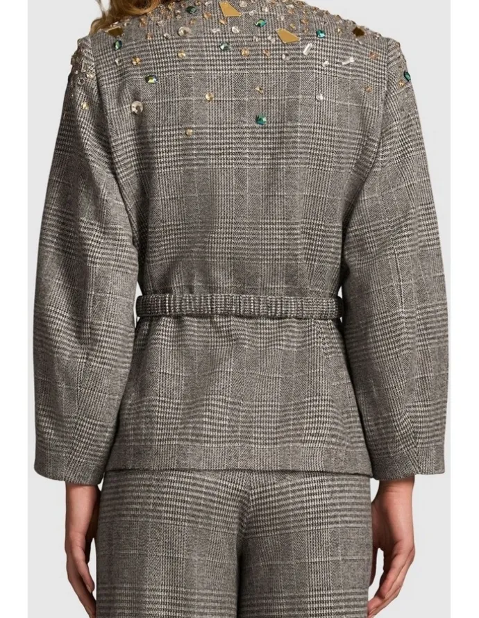 Blue Illusion Sculpted Beaded Check Jacket - Glen Check
