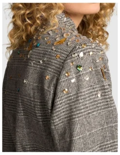 Blue Illusion Sculpted Beaded Check Jacket - Glen Check
