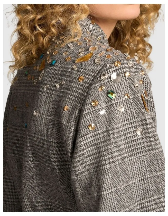 Blue Illusion Sculpted Beaded Check Jacket - Glen Check